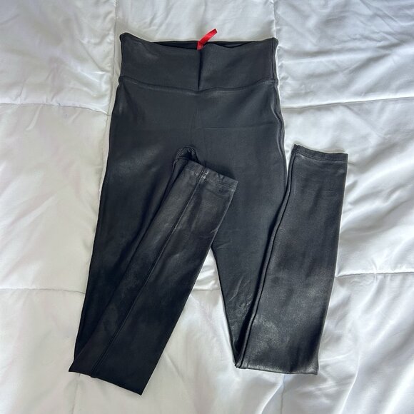 Spanx Pants - Spanx Womens XS High Rise Pull On Pants Leggings Shiny Black Office Casual